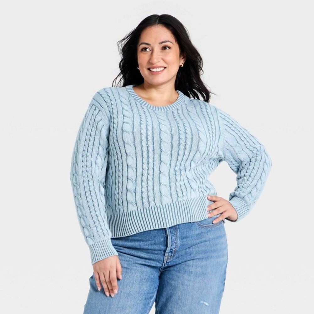 Women's Western Cable Crewneck Pullover Sweater - Universal Thread Blue XXL